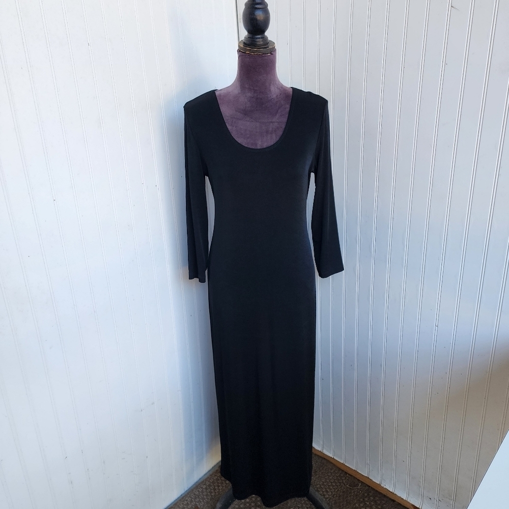 Slinky Brand Womens Liquid Knit Maxi Dress Womens Black Travel Stretch Sz S